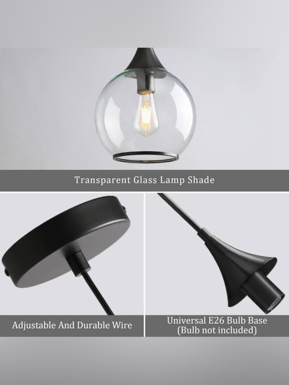 Clear Glass Globe Pendant Light with Black Canopy